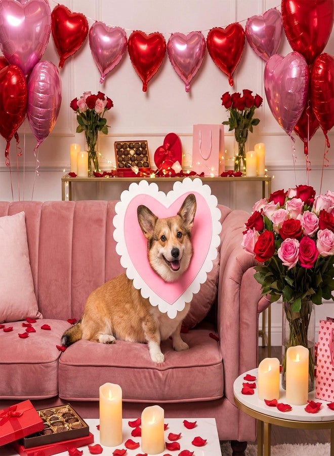 Abbylike 3 Pcs Valentine's Day Dog ​​Costume Red Pink White Heart Shaped Headband Cute Pet Hat Clothes Adjustable Love Themed Headwear Cats and Dogs Outfits Gift for Birthday Holiday Party(Small) - Image 3